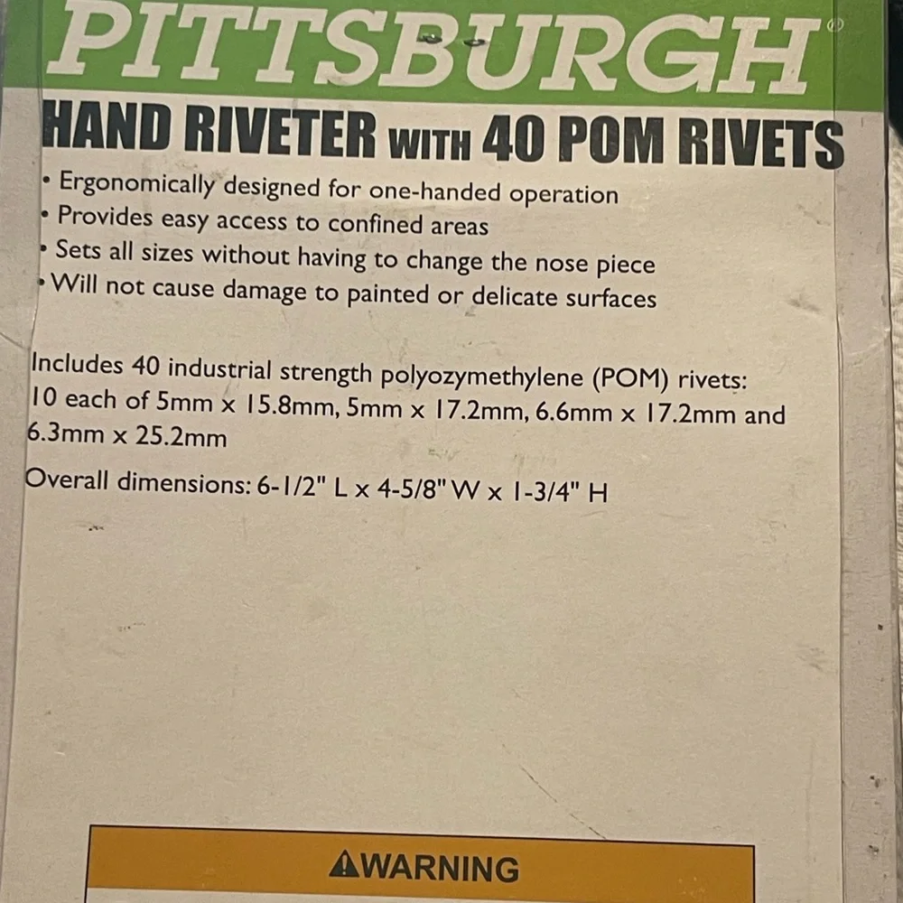 Black Hand Riveter with 40 POM Rivets Pittsburgh New in package